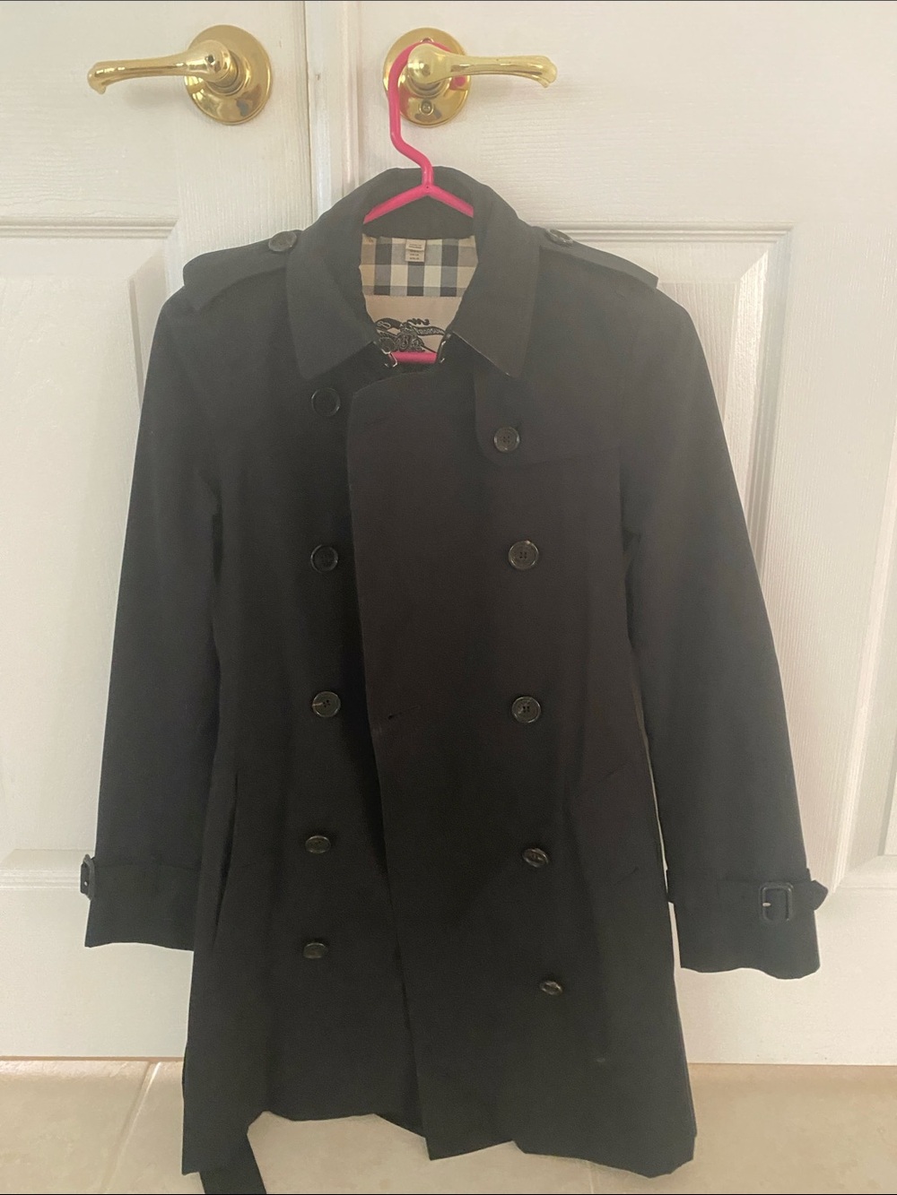 Burberry Black Double-Breasted Trench Coat with Signature Check Lining